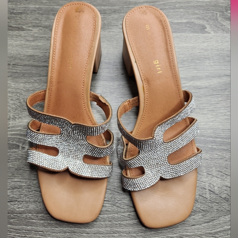 Madden Girl Women's Silver Slide Elaine Sandals Size 9.5 Rhinestone Embellished